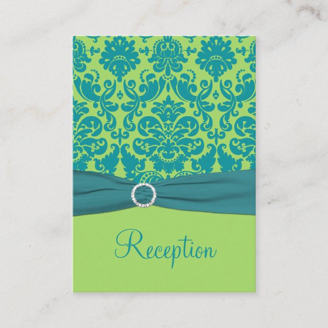 Green and Turquoise Damask Enclosure Card (Front)