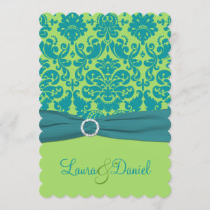Green and Turquoise Damask Wedding Invitation