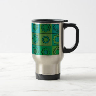 Green and Turquoise Hippie Flower Pattern Travel Mug