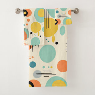 Green and Turquoise Mid Century Modern Pattern Bath Towel Set