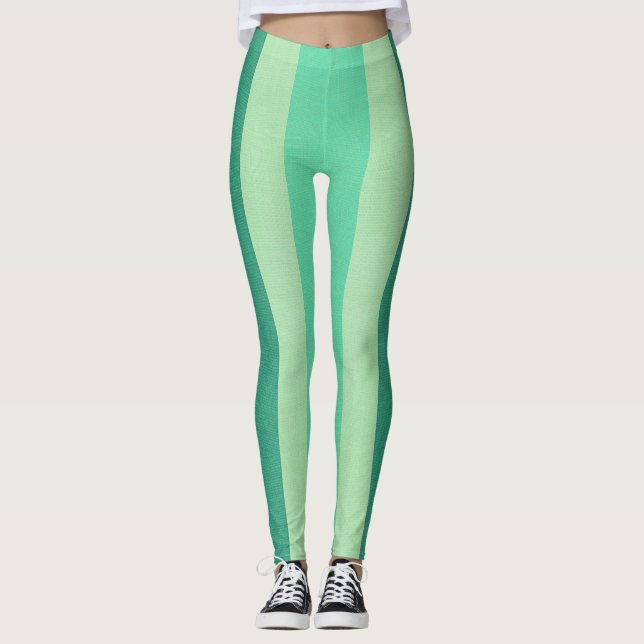 Green and Turquoise Stripes Leggings (Front)