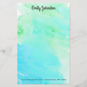 Green and Turquoise Watercolor Custom Stationery