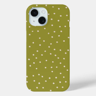 Green and Warm White Polka Dot Desaturated Tiny iPhone 15 Case