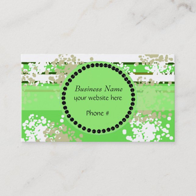 Green and White Abstract Design Business Card (Front)