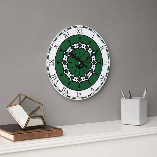 Green and White Abstract Nautical Anchor Large Clock (Office)