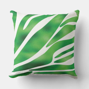Green and White Abstract Stripes Cushion
