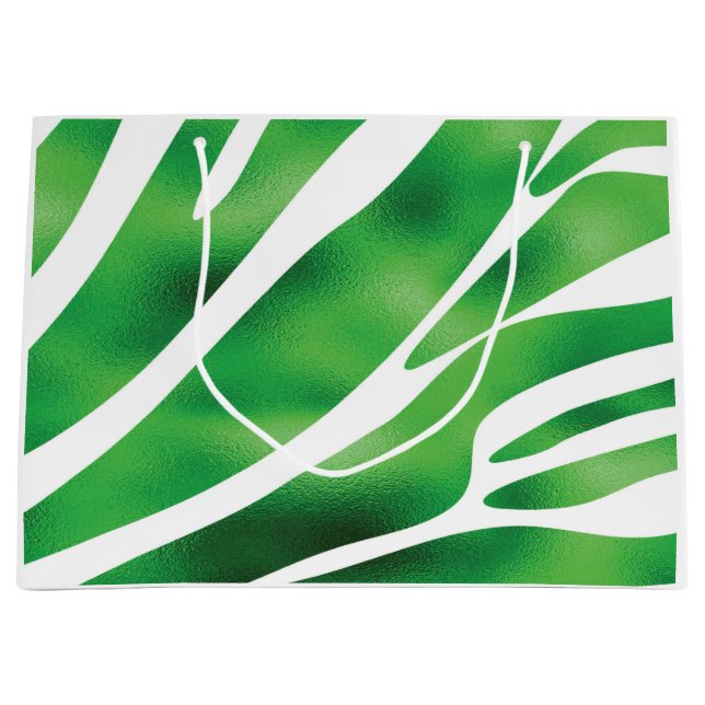 Green and White Abstract Stripes Large Gift Bag (Front)