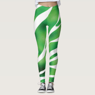 Green and White Abstract Stripes  Leggings