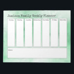 Green and White Abstract Watercolor Weekly Planner Notepad<br><div class="desc">The phrase "Jamison Family Weekly Planner" appears at the top of this design; simply use the template fields to add your details as you see fit... change your name, or even the header message! The background has been covered in a subtle abstract watercolor wash in shades of green and white....</div>