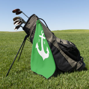 Green and White Anchor Monogram Golf Towel