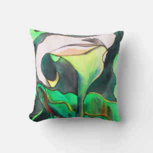 Green and white Arum lily floral Cushion