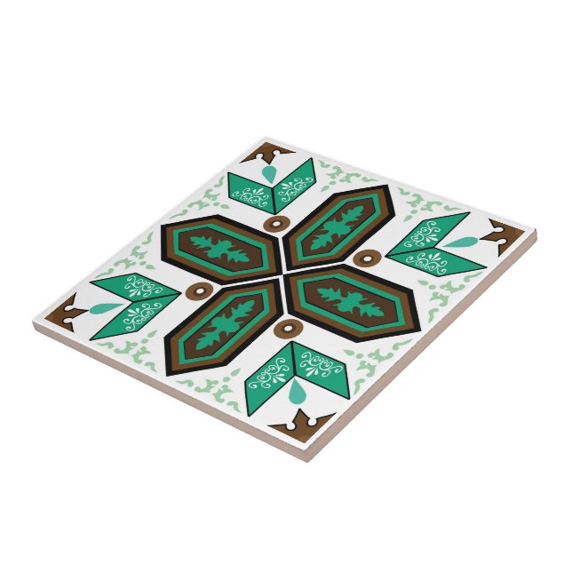 Green and white Azulejo  Tile (Side)