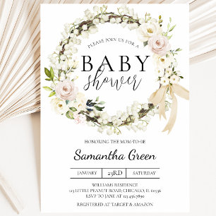 Green and White Baby Shower Invitation