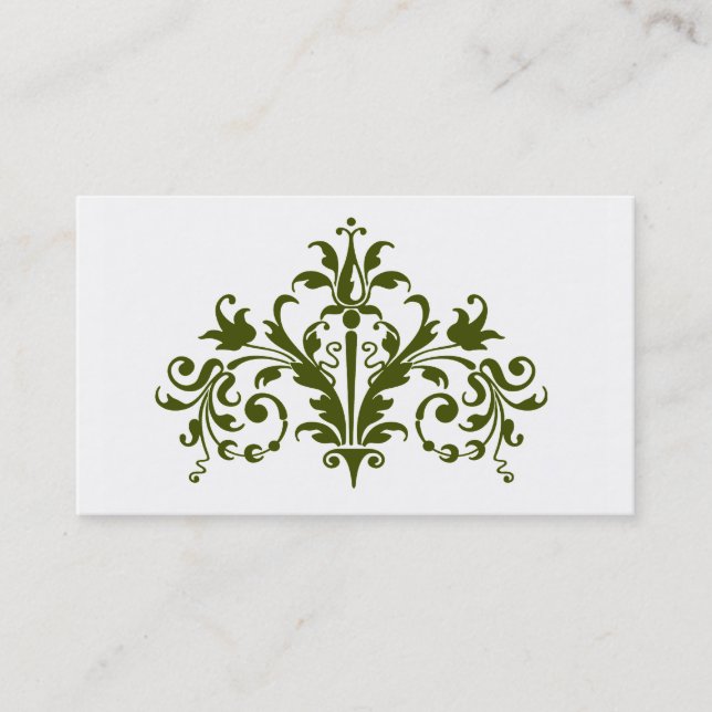 Green and White Baroque Business Card (Front)