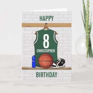 Green and White Basketball Jersey Happy Birthdday Card