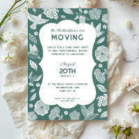 Green and White Birds Moving Away Party Invitation