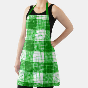 Green and White Bold Checkered Plaid Design  Apron