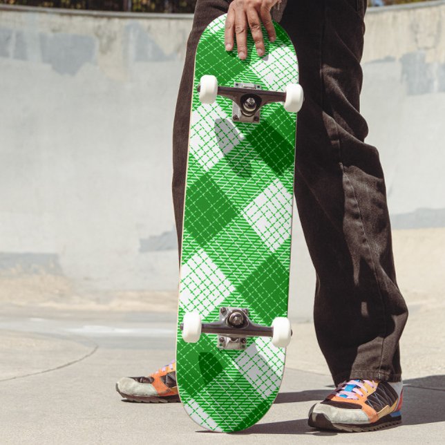 Green and White Bold Checkered Plaid Design  Skateboard (Creator Uploaded)