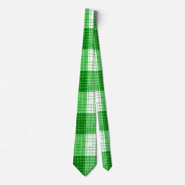 Green and White Bold Checkered Plaid Design  Tie (Front)
