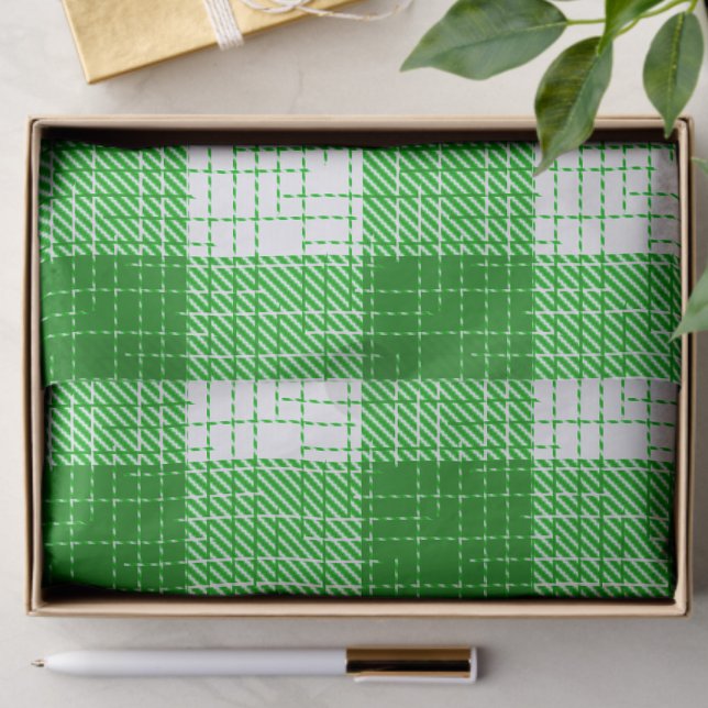 Green and White Bold Checkered Plaid Design  Tissue Paper (Creator Uploaded)