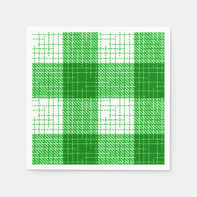 Green and White Bold Chequered Plaid Design  Napkin (Front)