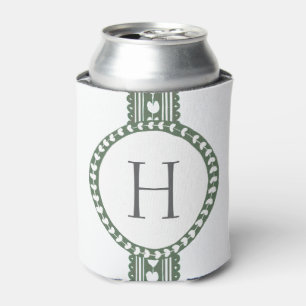 Green and White Botanical Block Print Wedding Can Cooler