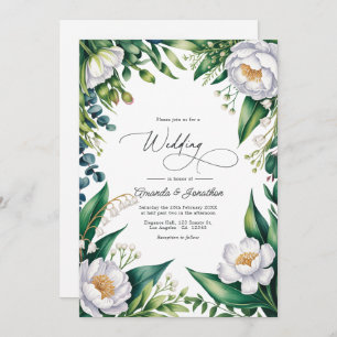 Green and White Botanical Floral Wedding QR Code Invitation