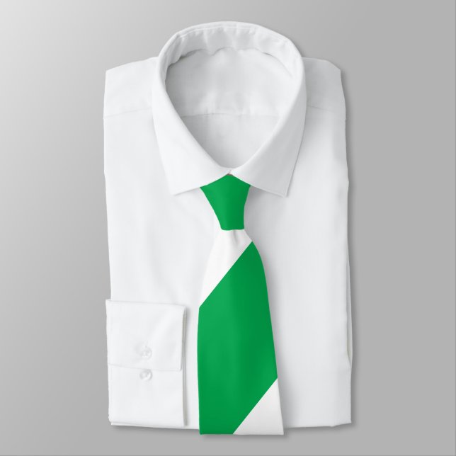 Green and White Broad Regimental Stripe Tie (Tied)