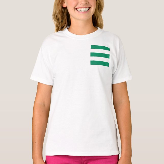 Green and White broad stripe patch on a T-Shirt (Front)