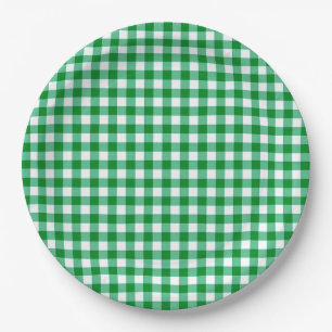 Green and  White Buffalo Checks BBQ Engagement Paper Plate
