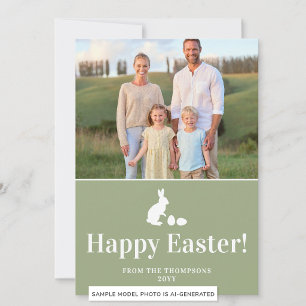 Green And White Bunny With Custom Photo Easter Card