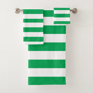 Green and White Cabana Stripes Bath Towel Set