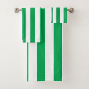 Green and White Cabana Stripes Bath Towel Set