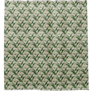 Green and White Calla Lily Embroidery Botanical Shower Curtain