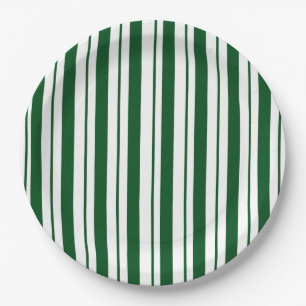Green and White Candy Cane Stripes Paper Plate