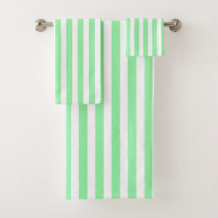 Green and white candy stripes bath towel set