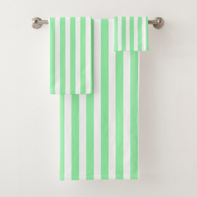 Green and white candy stripes bath towel set (Insitu)