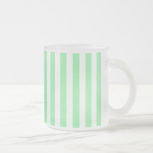 Green and white candy stripes frosted glass coffee mug