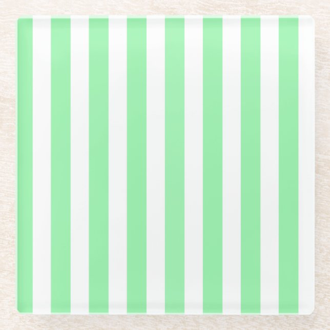 Green and white candy stripes glass coaster (Front)