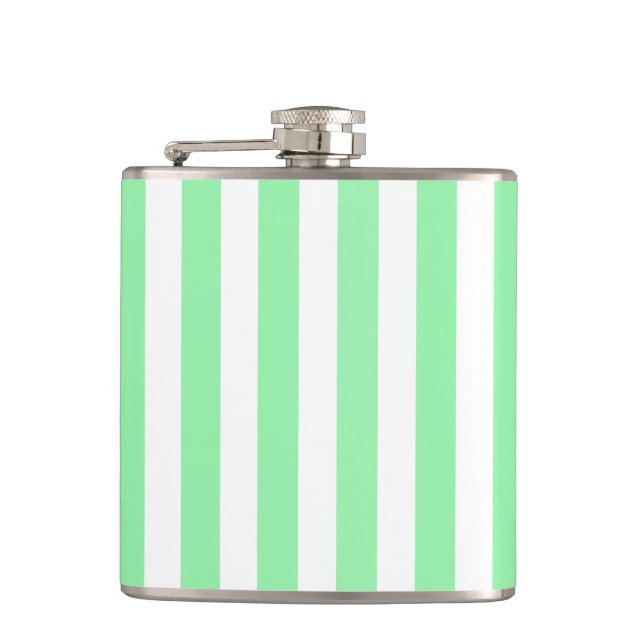 Green and white candy stripes hip flask (Front)