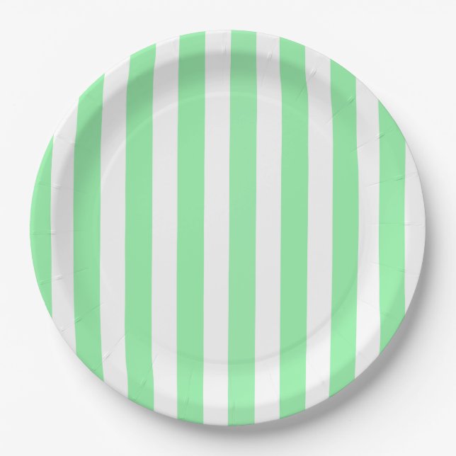 Green and white candy stripes paper plate (Front)