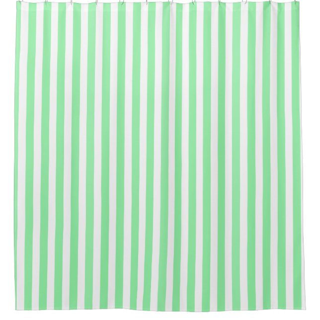 Green and white candy stripes shower curtain (Front)