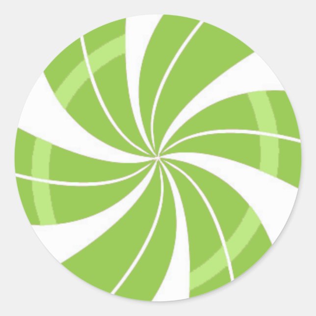 Green and white candy swirl, peppermint candy classic round sticker (Front)