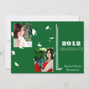 Green and White Cap Photo Graduation Announcement