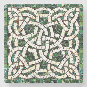 Green and White Celtic Knot Stone Mosaic Coaster
