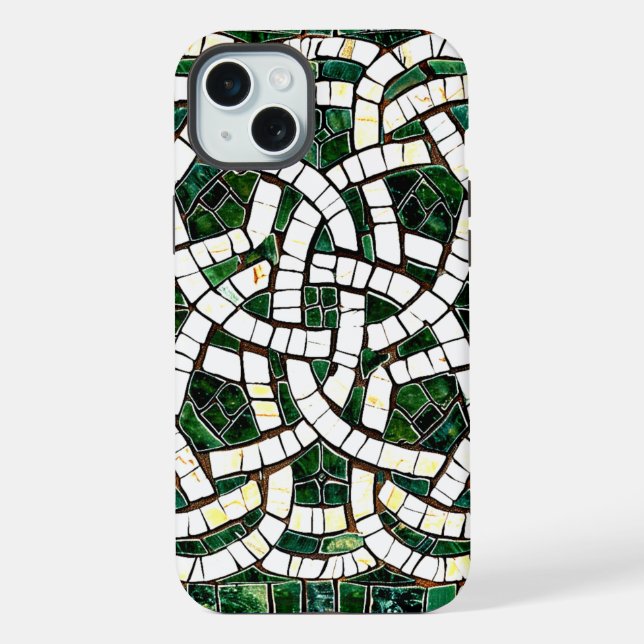 Green and White Celtic Knot Stone Mosaic iPhone Case (Back)