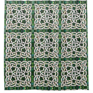 Green and White Celtic Knot Stone Mosaic Shower Curtain