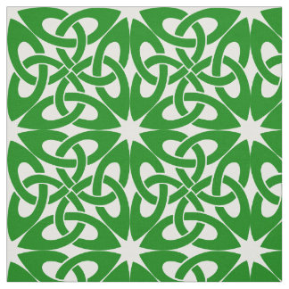 Green and White Celtic Knotwork Pattern Fabric