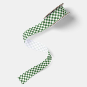 Green and White Check Gingham Holiday Christmas Satin Ribbon