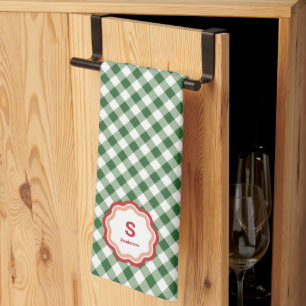 Green and White Check Gingham Holiday Christmas Tea Towel